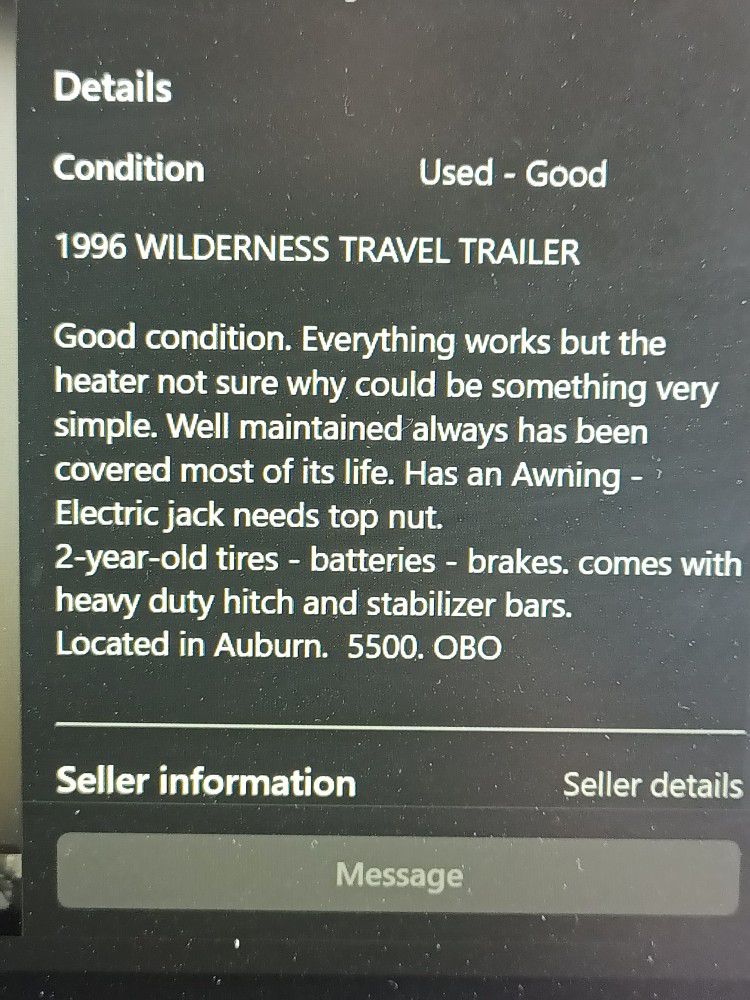 1996 WILDERNESS TRAVEL TRAILER