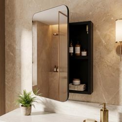 Black Bathroom Mirror Cabinet Wall Mounted Medicine Cabinet Reversible Door, Bathroom Storage Organizer - Black