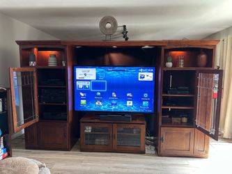 Mission style oak media center