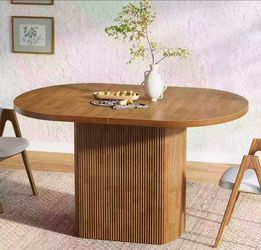 JW1188 47.24 Inch Oval Dining Table for 4, Rustic Wooden Kitchen Table with Wooden Base, Small Dinner Table for Dining Room, Kitchen, Living Room, Bro