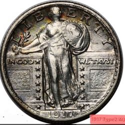 1917-P  TY-2 ..25Cent Standing Liberty Silver Quarter  Type 2 Luster