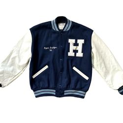 Vintage DeLong Made in USA Blue Leather Varsity Letterman Jacket Size: XL