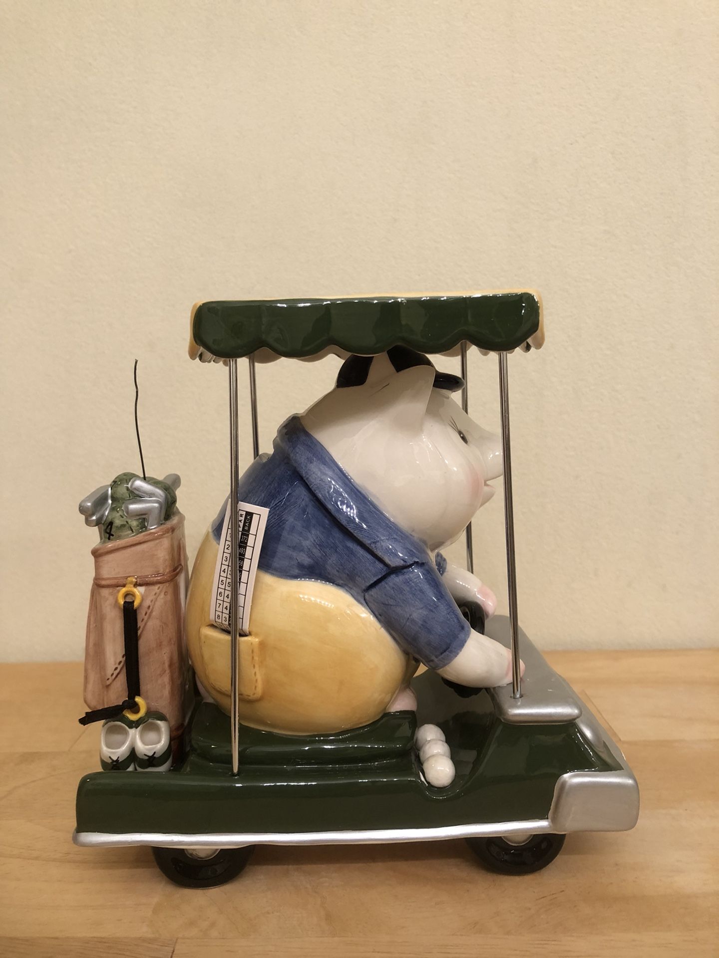 Vintage but New in Box Mud Pie Ceramic and Metal Piggy Bank Golf Themed