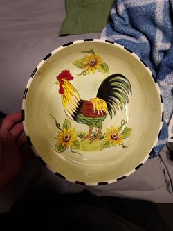 Ceramic Rooster and Sunflower Bowl