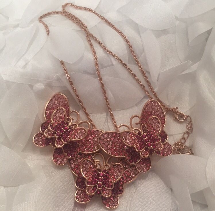 Pink Sparkling Butterfly Necklace/ Brooch