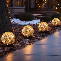 Solar Globe Lights Outdoor Waterproof-Solar Balls-Solar Garden Lights-Orbs for Outside 4 Pack Cracked Glass Ball for Lawn Patio Yard Backyard Decorati