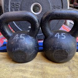 PAIR OF 45LB.  KETTLEBELLS (Power Systems)   •  ALSO HAVE :  71s / 53s /  50s  / 45s / 40s / 35  / 30s /  20s  /  15s  /  10s 