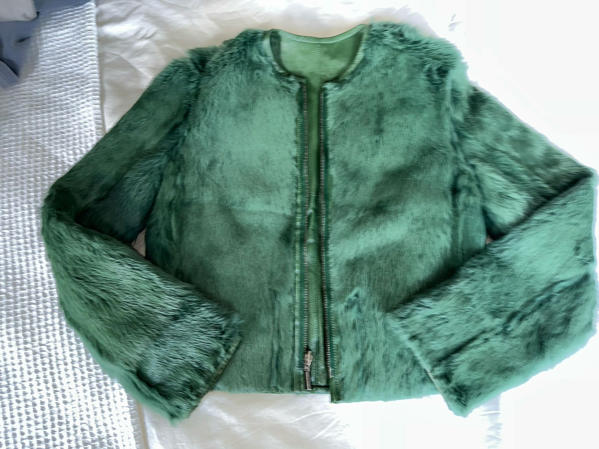 Giorgio Armani reversible green fur jacket/leather jacket