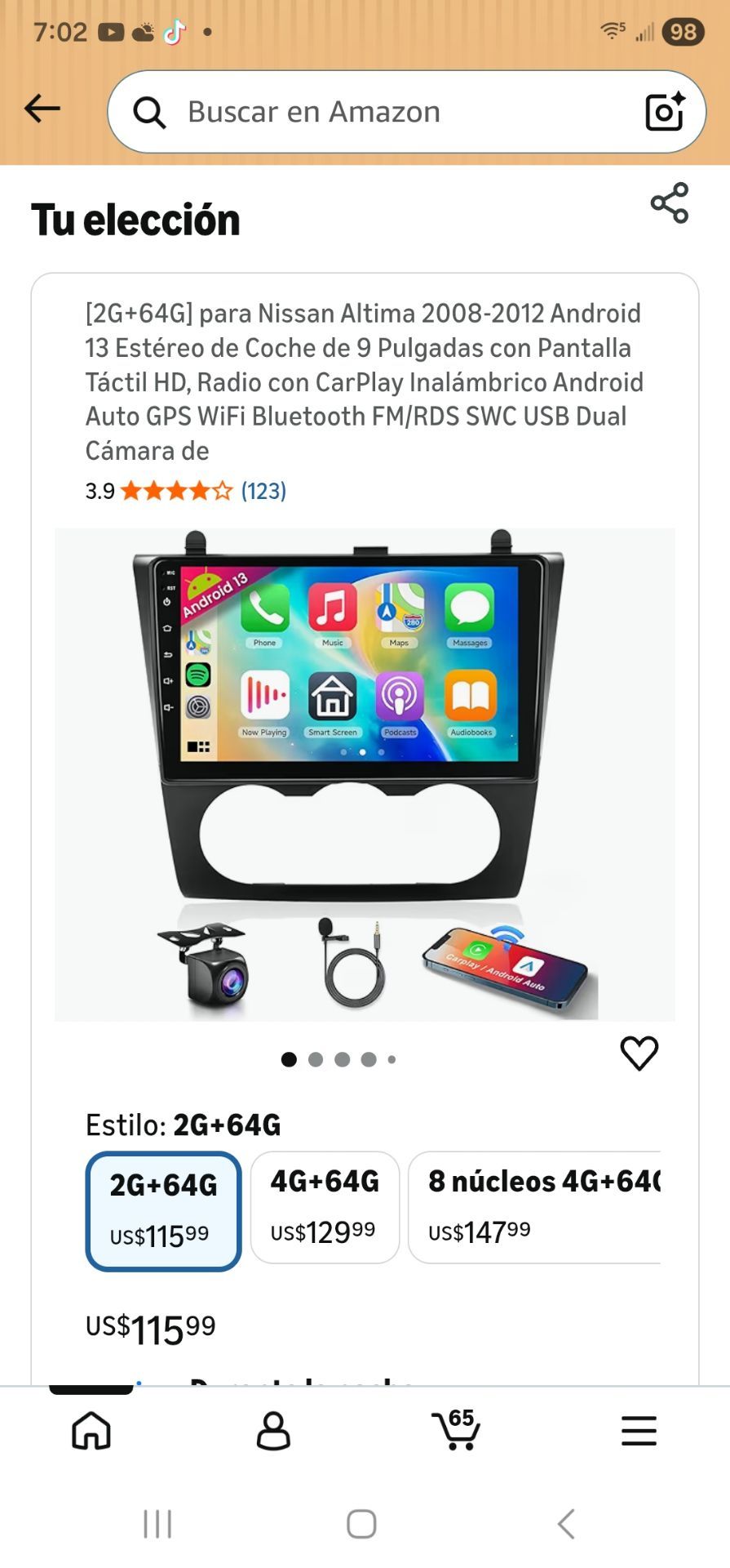Pantalla táctil para carro