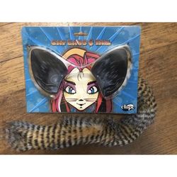 Cat Ears & Tail Furry Costume Set LYNX Brown Black Striped Wildcat Kitty Tiger