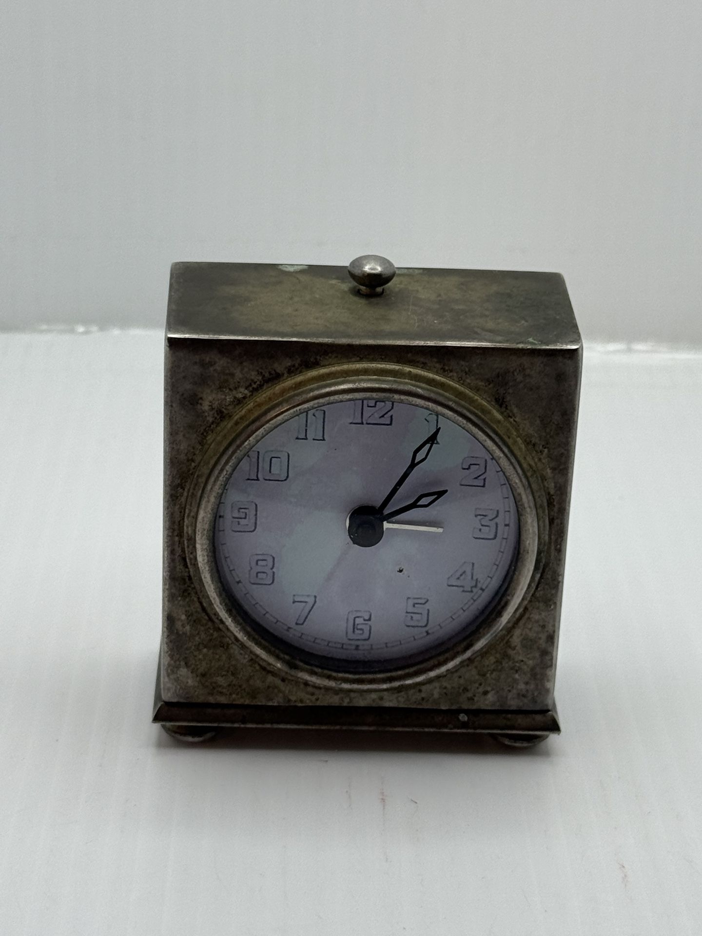Vintage Pottery Barn Antique Silver Carriage Square Alarm Clock