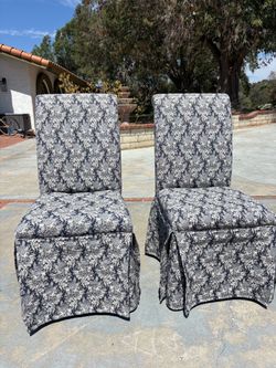 Pair of Skirted parson Upholstered Dining Chairs - navy floral