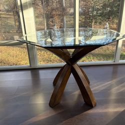 Del Ray Glass Top Dining Table 40” Bevel-edged Tempered Glass Round 34” Base Top 30” Table Height