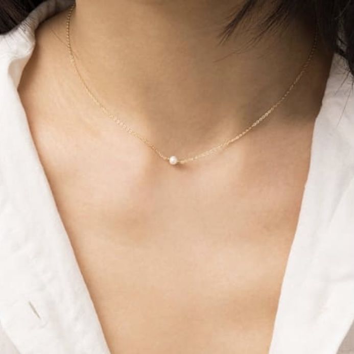 14k Gold Plated Pearl Minimalist Necklace