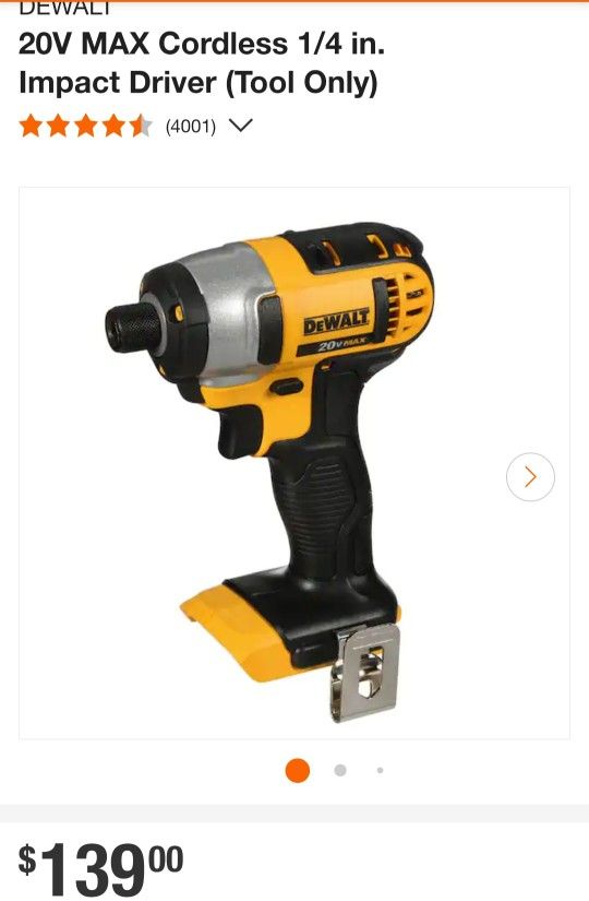 DEWALT
20V MAX Cordless 1/4 in. Impact Driver (Tool Only)