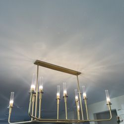 Contemporary Gold Island Light with Fluted Glass Chimneys