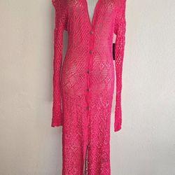 SER.O.YA. HOT PINK HAND CROCHETED ALLISON MAXI CARDIGAN NWT ORIG. 