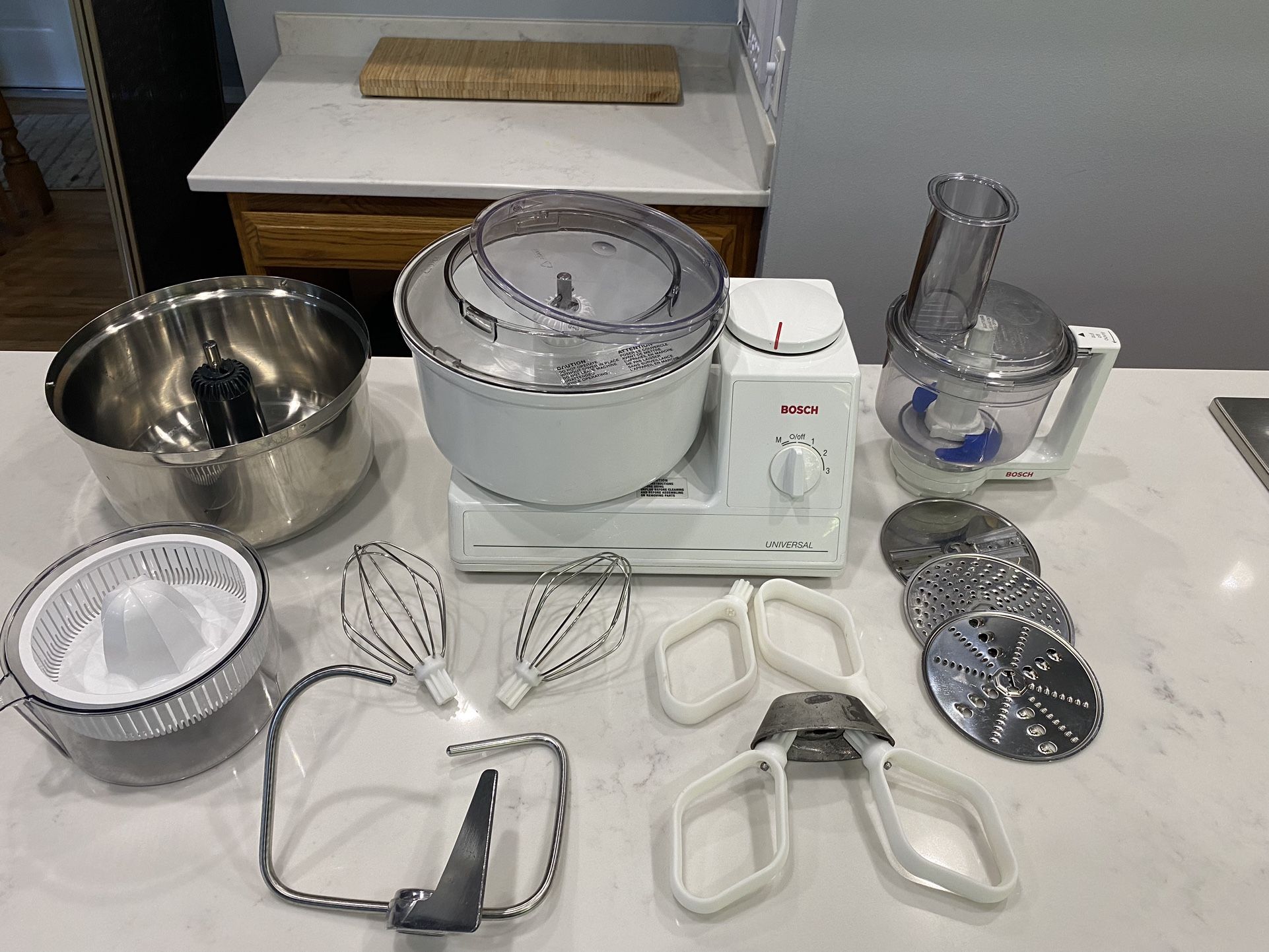 Mixer- Bosch Universal 700 Watt Motor AND citrus juicer, food processor, whip cream bowl, attachment
