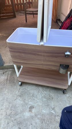 Rolling Patio Cooler with Wood-Look Exterior