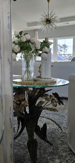 Antique Gold Glass Round Modern End Table- Estate Sale
