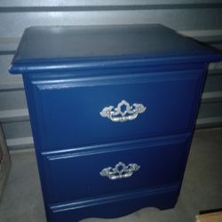 Blue Painted Nightstand With Silver Pulls