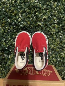 Vans Classic Slip-On Checkerboard Foxing Red Black Toddler Shoes Size 5 - Used With Box