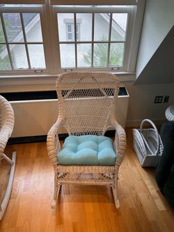 White Wicker Rocking Chair with Cushion
