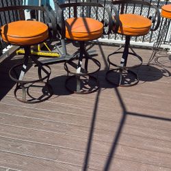 3 MCM  Wrought Iron Bar Stools  Orange