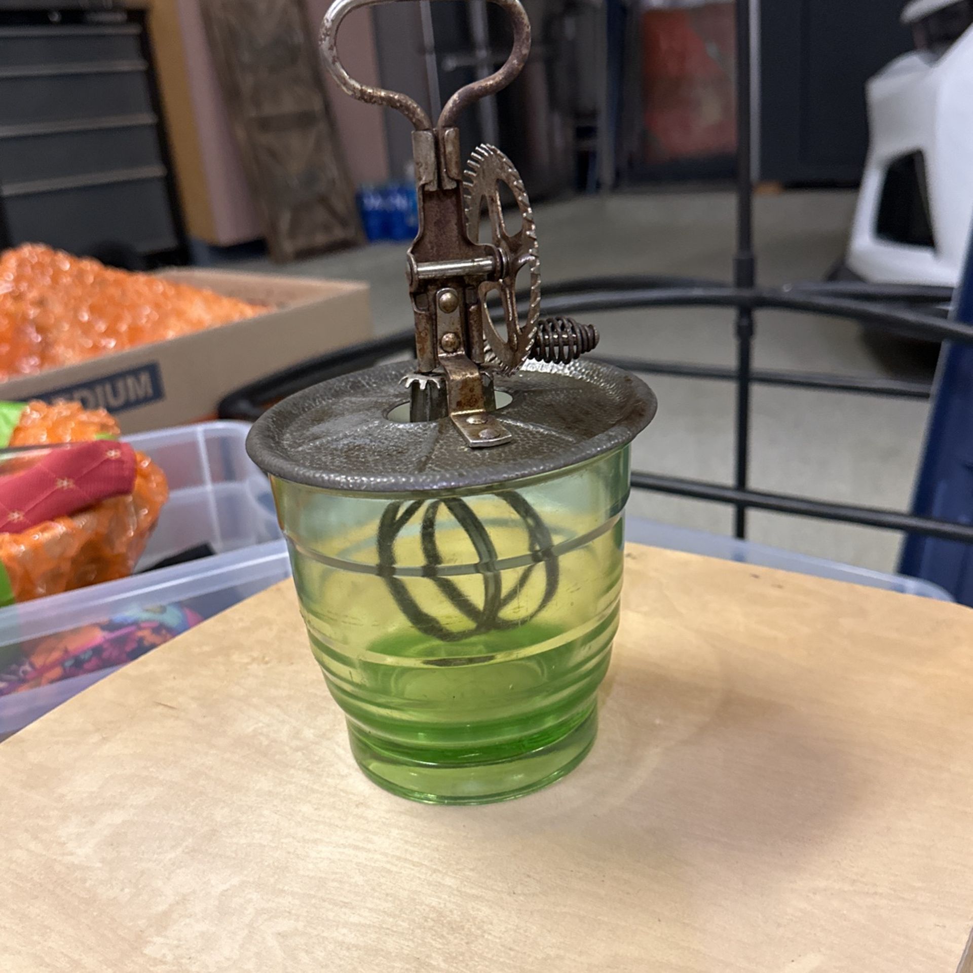 Vintage Egg Beater With Glass Bowl