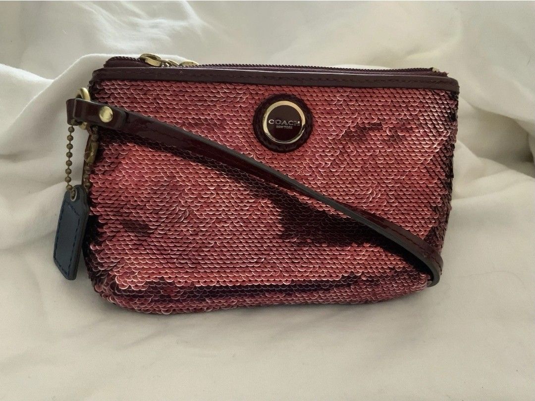 Coach Red Sequin Wristlet w/Patent Leather
