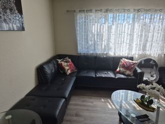 Black Faux Leather Sectional Sofa