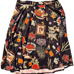 Frida Kahlo Pattern Midi Skirt Size Large
