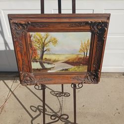 Small decorative wood framed unsigned oil in canvas landscape painting