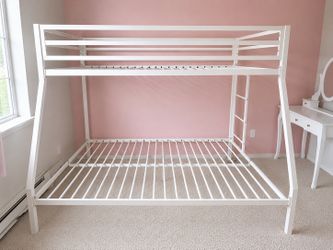 White Metal Bunk Bed Frame – Twin Over Full