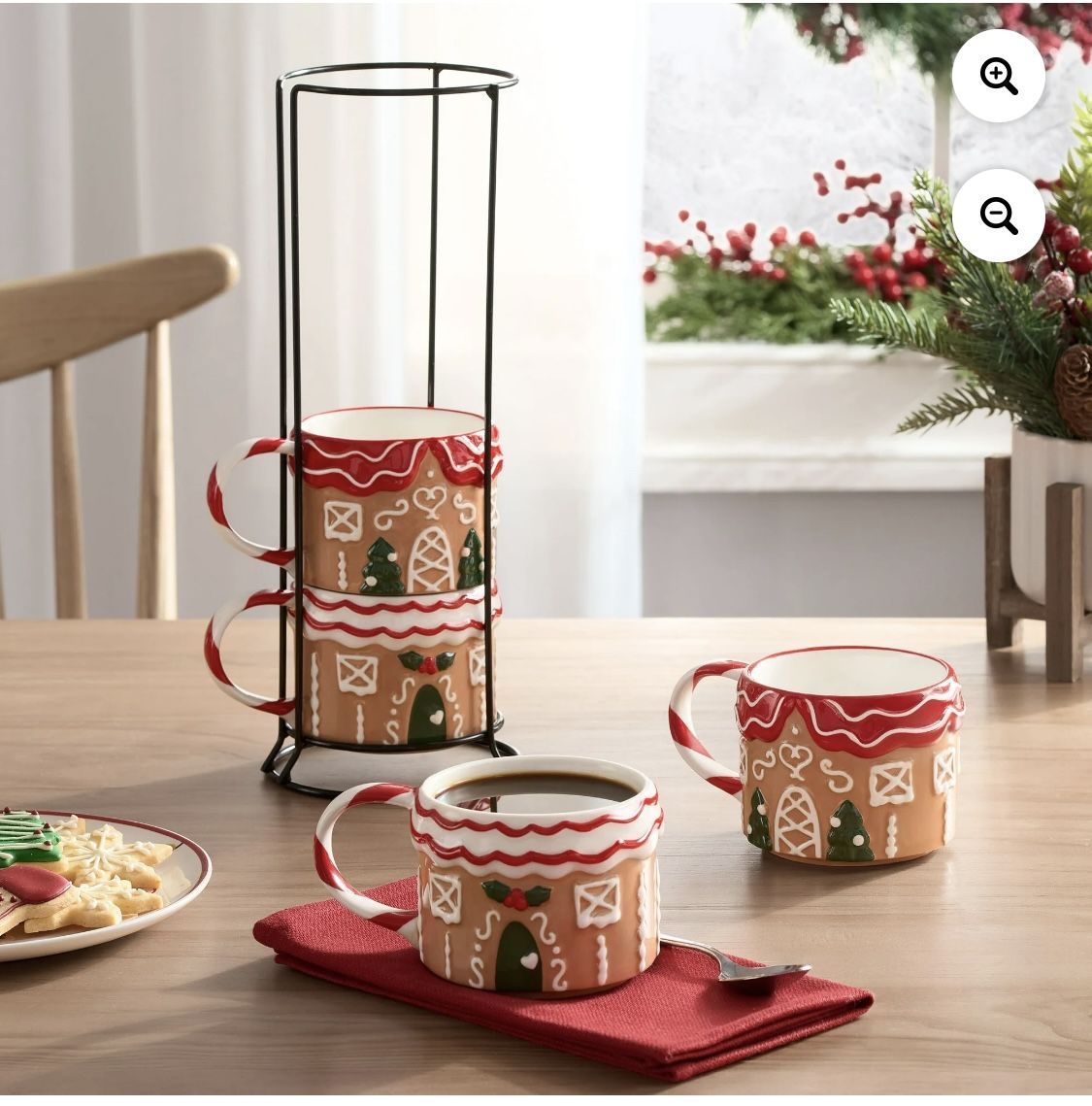 NEW Gingerbread House 4 cup Mug & stacking holder set! New in box.