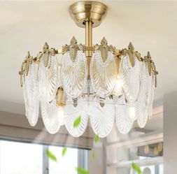 New 20” Brass Crystal Fandelier with Light&Remote Vintage Bronze Copper Dimmable Reversible Fan