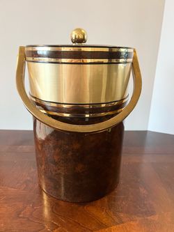 Vintage Georges Briard Ice Bucket Mid Century Modern Tall Faux Tortoiseshell-Burlwood - 12 1/4" Tall