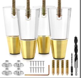 Airy Abode Acrylic Furniture Legs With Gold Caps - Set Of 4, 4 Inches