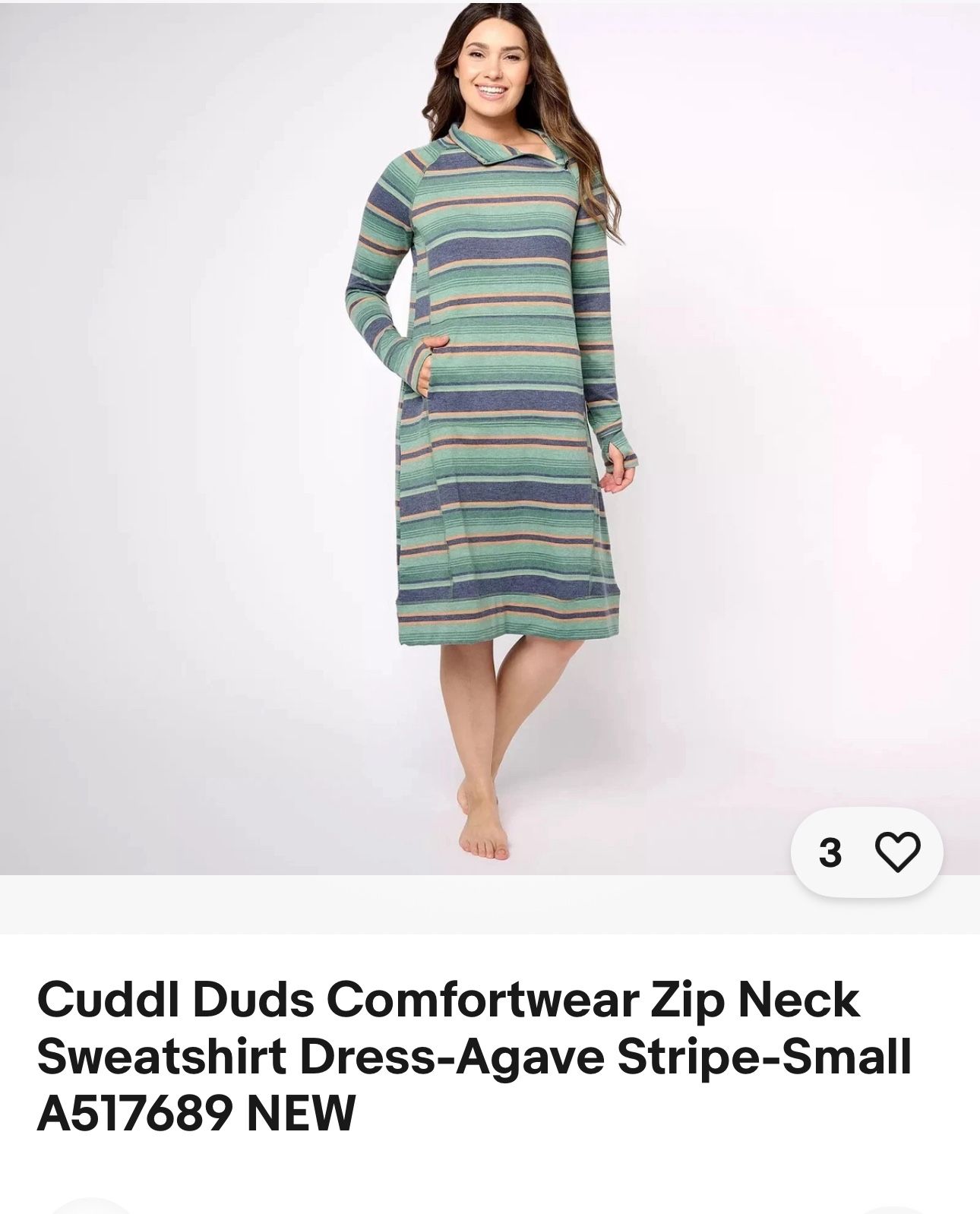 Cuddle Duds Sweatshirt Dress -zip Neck With Kangaroo Pocket-XL