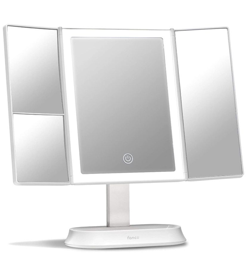 Trifold Makeup Mirror with Natural LED Lights, Lighted Vanity Mirror with 5x & 7x Magnifications - 58 Dimmable Lights, Touch Screen