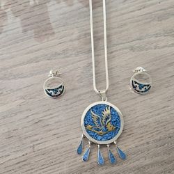 Mexican Inlay Turquoise Jewelry Set