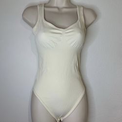 Beige Bodysuits Ribbed Sleeveless Square Neck Sleeveless large