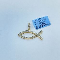 Diamond Pendant Fish Gold 10K New 