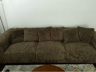 Brown Corduroy 3-Seater Sofa with Pillows