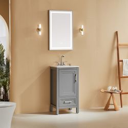 Fully Assembled 18'' Freestanding Single Bathroom Vanity with 2 Handles Sets