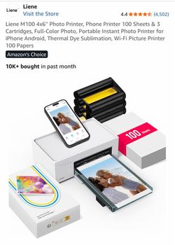 Liene M100 4x6" Photo Printer, Phone Printer 100 Sheets & 3 Cartridges