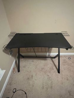 Black Z-Shape Ergonomic Gamer Desk with Cable Baske