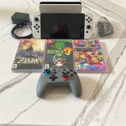 Nintendo Switch OLED Mario Kart 8, Luigi’s Mansion, Zelda BOTW, Controller, 256 GB SD Card