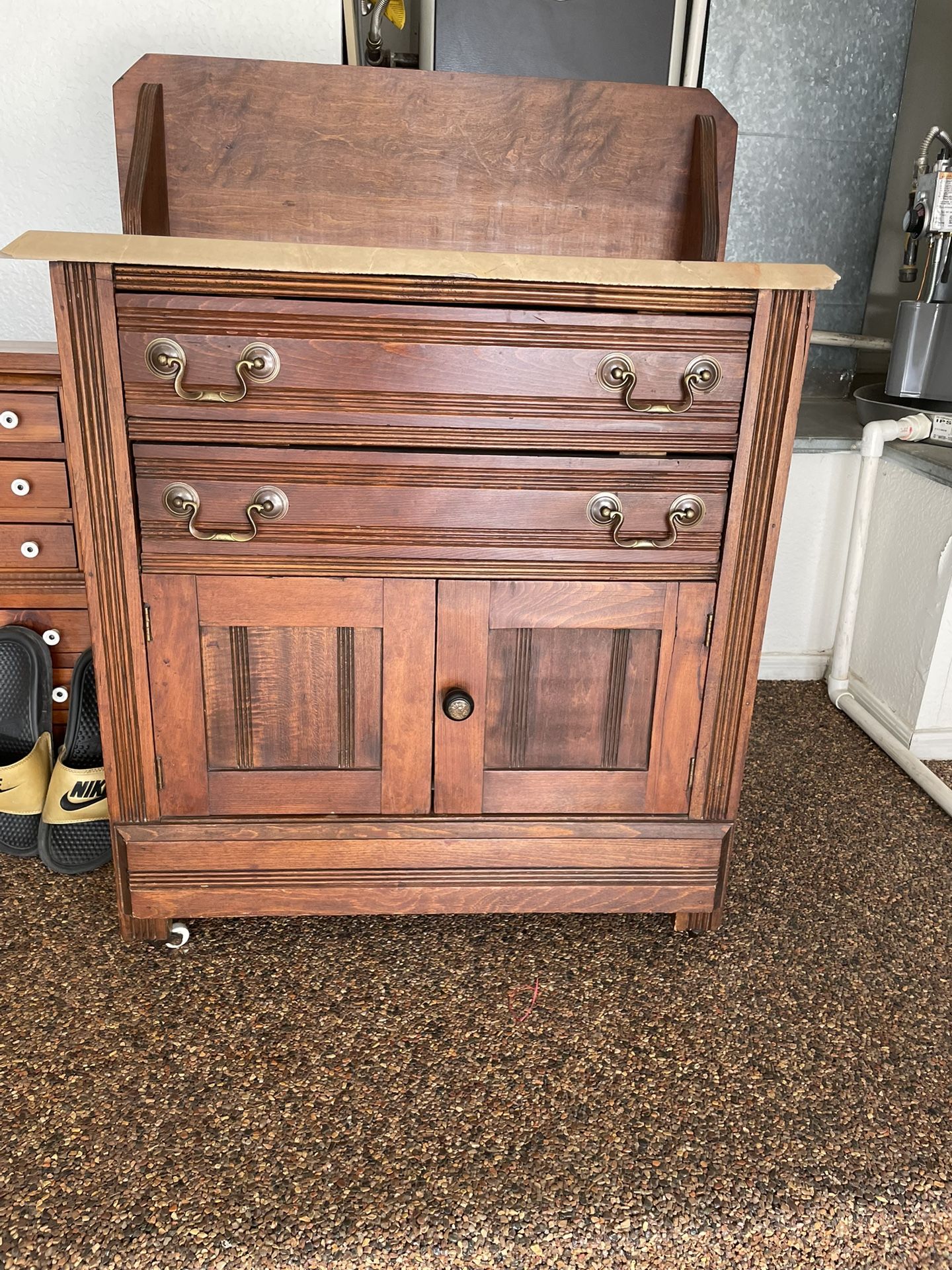 Antique Solid Oak Table With Marble Top
