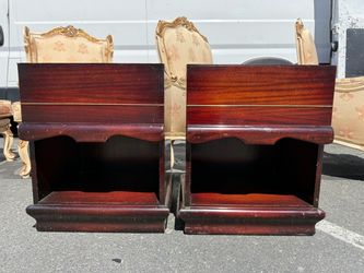Vintage Pair of Solid Wood Nightstands | Mahogany Finish | One Drawer & Open Shelf